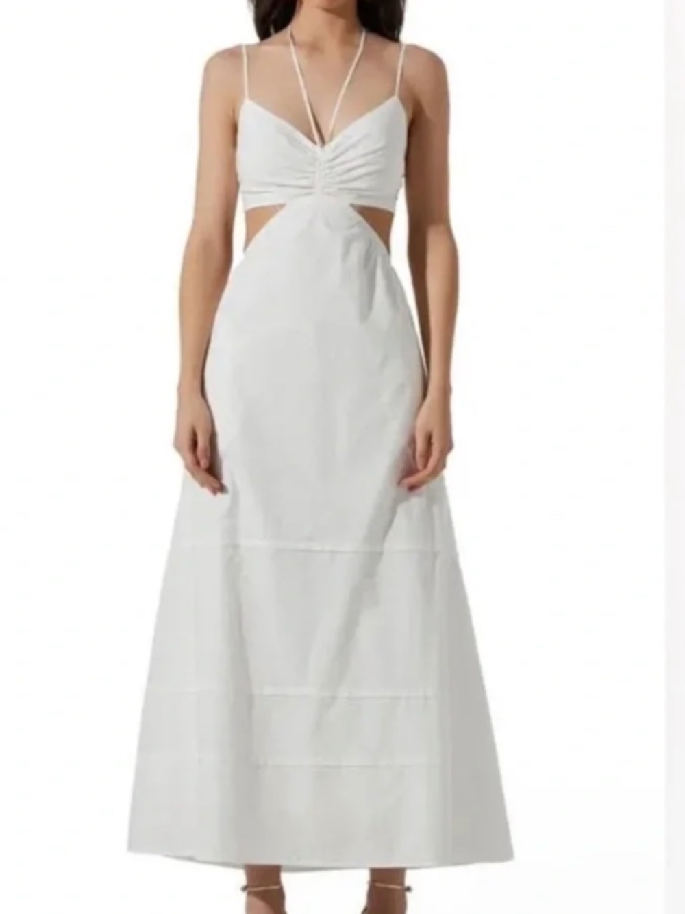 🕊️ ASTR the Label White Smocked Cutout Midi Dress - Poplin Summer Sundress